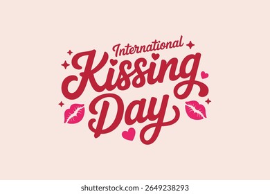 Dia internacional de beijos letras românticas com corações e lábios redemoinho para doce tema de amor design vetorial