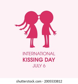 International Kissing Day vector. Boy and girl friendship vector. Kissing figure icon vector. Cute couple kids pink silhouette icon vector. Kissing Day Poster, July 6. Important day