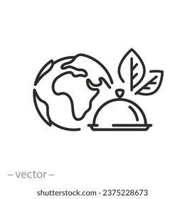 icono de cocina internacional, cocina global, plato nacional, símbolo de línea delgada - ilustración de vector de trazo editable