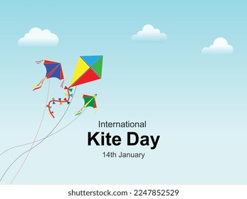 International kite day. 14 january. kit playing. kit day banner, poster, card. holiday concept. vector graphic of international kite day good for international kite day celebration.vector illustration