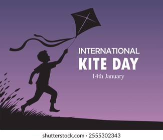 International kite day. 14 January. kit playing. kit day banner, poster, card. holiday concept. vector graphic of international kite day good for international kite day celebration. 