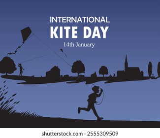 International kite day. 14 January. kit playing. kit day banner, poster, card. holiday concept. vector graphic of international kite day good for international kite day celebration. 