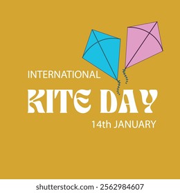 International kite day. 14 january. kite playing. kite day banner, poster, card. holiday concept. vector graphic of international kite day.