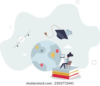 International knowledge learning from foreign university, school or college .flat design with people.