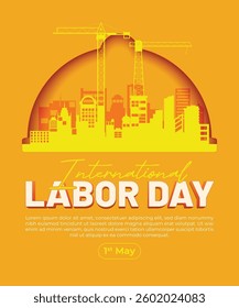 International Labor Day Celebration with Cityscape and Construction Elements