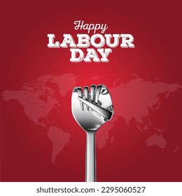 International Labor Day. A fork with a hand on it. Restaurant posters, restaurant wall branding and social media post.