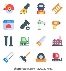 International Labor day and Industry tool icon set. Flat vector design.