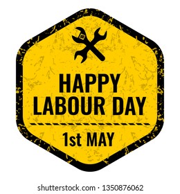 International labor day logo. Happy labor day poster or flyer template on grunge stain, brush stroke. Holiday flat vector.