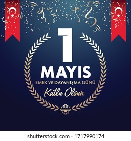 International Labor Day on May 1st Worker's Day Badge, Turkish: May 1, Labor and Solidarity Day Celebrating.
