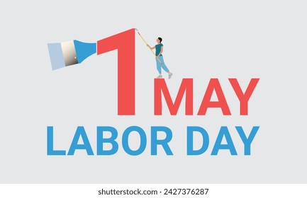 International Labor Day with Painter, vector woman and brush. 1 st May.