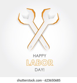 International Labor Day poster and banner. Worker's day. May holidays. Creative cutout wrench illustration. Template for greeting, flyer, web-design. Tools for job. Traditional emblem 