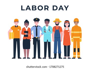 International Labor Day. Set people characters actual important professions covid 19. Coronavirus pandemic. Flat vector cartoon modern illustration concept for banner, poster, layout, background.