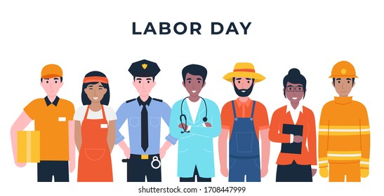 International Labor Day. Set People Characters Actual Important Professions Covid 19. Coronavirus Pandemic. Flat Vector Cartoon Modern Illustration Concept For Banner, Poster, Layout, Background.