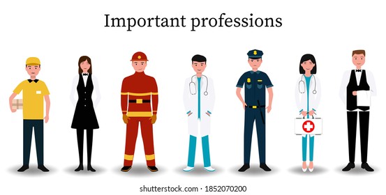 International Labor Day. Set people characters actual important professions covid 19. Coronavirus pandemic, epidemic. Flat vector cartoon modern illustration concept for banner, poster, layout.