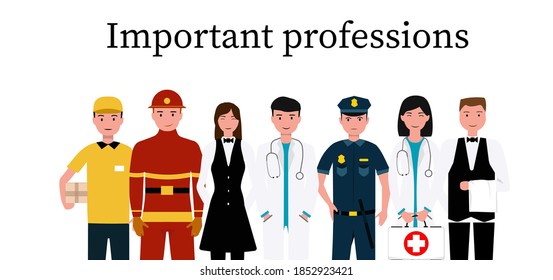 International Labor Day. Set People Characters Actual Important Professions Covid 19. Coronavirus Pandemic, Epidemic. Flat Vector Cartoon Modern Illustration Concept For Banner, Poster, Layout.