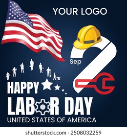 International Labor day USA Post. Labor day Post. International Labor Day United States of America. Labor day 2nd September  USA Flag and Yellow Cap