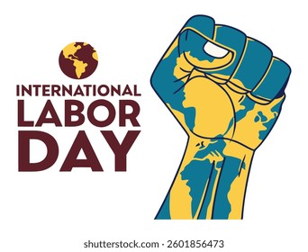 International Labor Day Vector Art with World Map. Celebrating Workers' Rights and Global Solidarity. May Day or Labor day Greeting design.