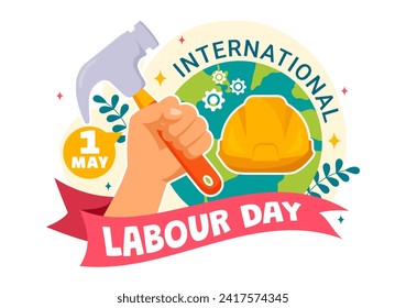 Internationale Arbeitstag-Vektorgrafik am 1. Mai mit verschiedenen Berufen und vielen Dank an alle Mitarbeiter für Ihre harte Arbeit auf einfarbigem Hintergrund