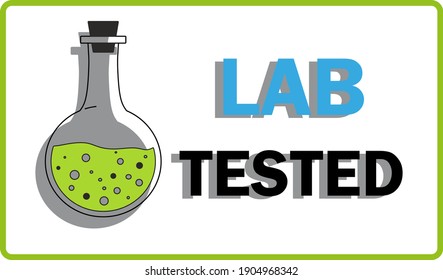 Marca internacional de certificación de laboratorio. Productos variados, cosméticos, medicamentos. Matraz de laboratorio de estilo plano.