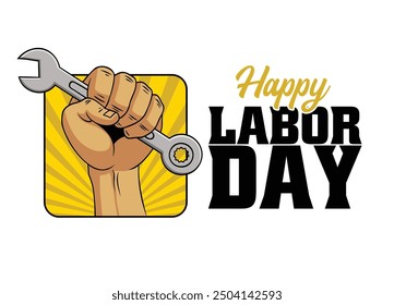 
International labour Day Banner With hand Holding Wrench