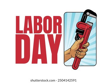 
International labour Day Banner With Pipe wrench