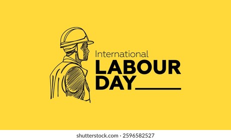 International Labour Day Banner With Worker Silhouette Hand Drawn Illustration