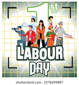 International Labour Day, celebrated on May 1st, showcasing various professions honoring workers' contributions to society. Flat vector modern illustration 