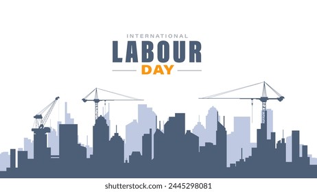 International labour day celebration with silhouette building and worker illustration background