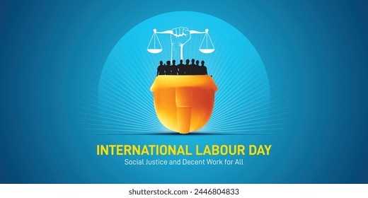 International Labour Day Creative concept 2024 vector illustration. May day concept. Social Justice and Decent Work for All. worker's day creative. world labour day social media post, banner, poster.