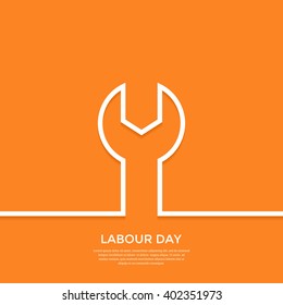 International labour day greeting card. Labour day minimal background with outline wrench. Flat vector illustration. EPS10.