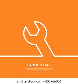 International labour day greeting card. Labour day minimal background with outline wrench. Flat vector illustration. EPS10.