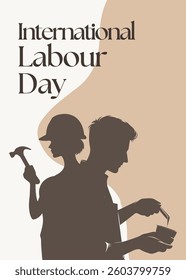 International Labour Day. Labor Day design concept for poster, banner, background, with workers silhouette vector illustration.