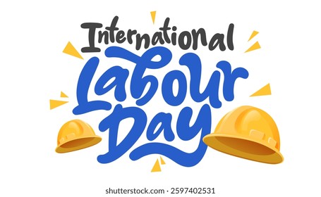 International labour Day May 1 Celebration Banner With Stylish Calligraphy Safety Helmet Illustration Concept