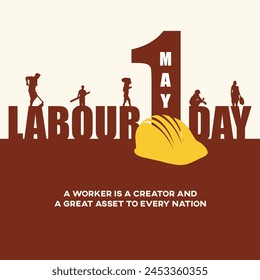 International Labour Day, May 1st. Workers, Labor, Real Estate, Construction. Vector Illustration Template.