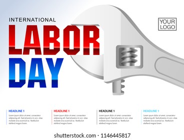 International Labour Day poster template. Minimal Design. Adjustable metal wrench as a mail object idea.