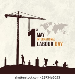 International Labour Day, Real Estate Construction Workers Silhouettes. May 1st Social Media Template 
