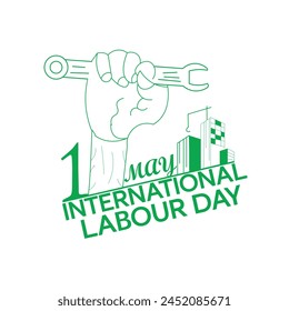International labour day vector design with hand and building 