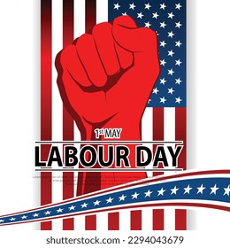 International Labour Day Vector Poster. Happy Labour Day. 1st May with red hand on black background. Thank you for your hard work.