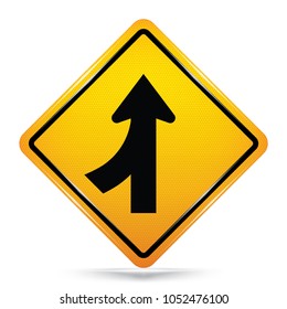 International  Lanes Merging Left Symbol. Yellow Warning icon on white background, Attracting attention, Compulsory, Control ,practice. Security first sign. Idea for graphic, web design, vector, EPS10.