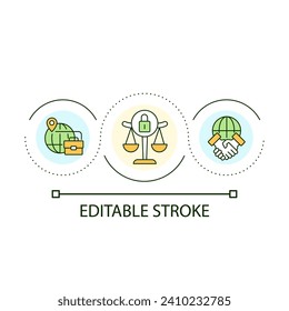 International law loop concept icon. Worldwide business. Global network. Entrepreneurship abstract idea thin line illustration. Isolated outline drawing. Editable stroke. Arial font used