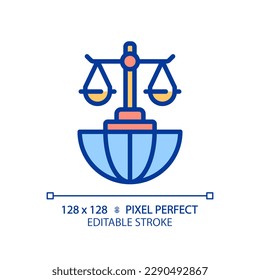 International law pixel perfect RGB color icon. Countries interaction regulation. Legal rules of states relationship. Isolated vector illustration. Simple filled line drawing. Editable stroke