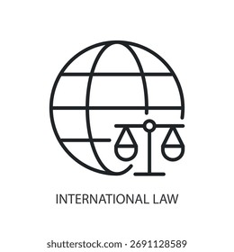 Iconos de vector de línea delgada de derecho internacional.