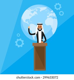 International Leaders President Press Conference Arabic Flat Vector Illustration