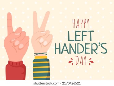 International Left Handers Day Celebration with her Left Hand Raised on the August in Cartoon Style Background Illustration