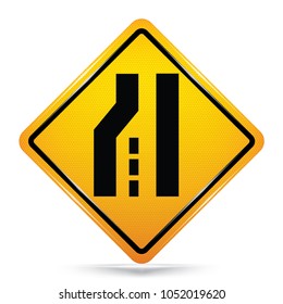 International Left Lane Ends Symbol,Yellow Warning icon on white background, Attracting attention,Compulsory, Control ,practice, Security first sign, Idea for graphic,web design,vector,EPS10.