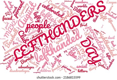 International Lefthanders Day 13 August Word Cloud In Vector Art Creative Colourful White Back Ground