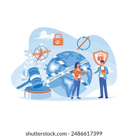 International legal protection. Import-export entrepreneurs limit trade with other countries. Sanctions concept. Flat vector illustration.