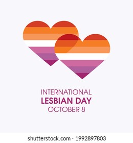 Internationaler Lesbentag, Vektor. Lesbische Flagge in Herzform Symbol Vektorgrafik. Zwei miteinander verbundene Herzvektor. Lesbian Day Poster, 8. Oktober. Wichtiger Tag