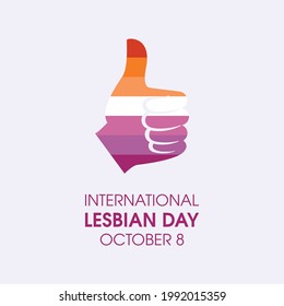 International Lesbian Day vector. Thumb up like hand shape lesbian flag icon vector. Lesbian Day Poster, October 8. Important day