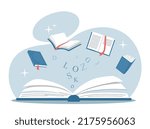 International literacy concept. Books in different languages, translation of famous works. Gift card for international holiday. Useful hobbies and love of reading. Cartoon flat vector illustration